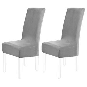 Velvet Stretch Dining Room Chair Slipcovers Chair Protector Pale Gray 2pcs